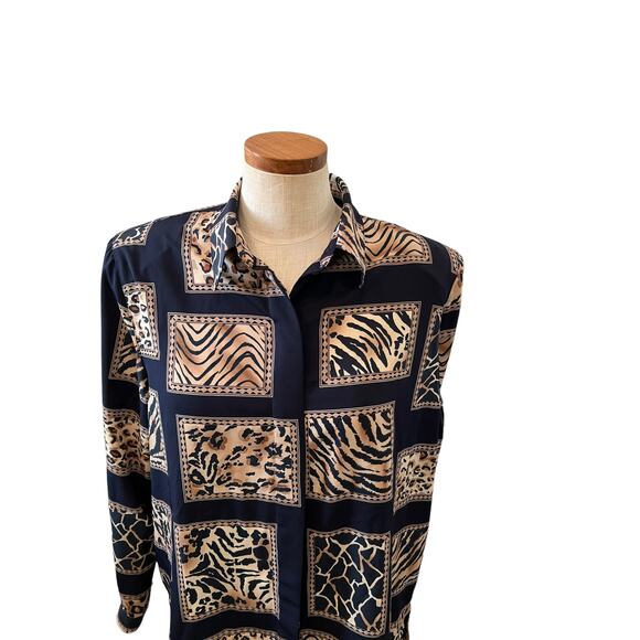 Vintage 80s Alfred Dunner animal print button down shirt - Picture 2 of 5
